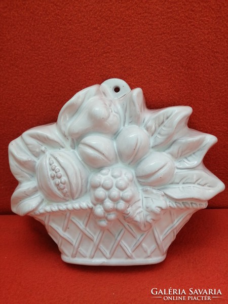 Basket with fruits, white, ceramic baking tin, wall decoration