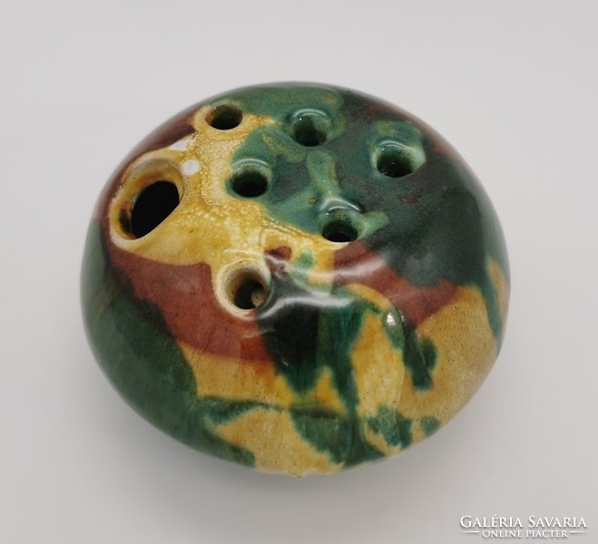Retro vase, ikebana, Hungarian handicraft ceramics, 13.5 cm