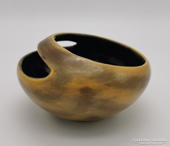 Retro vase, ufo ikebana, Hungarian applied art ceramics, 13.5 cm