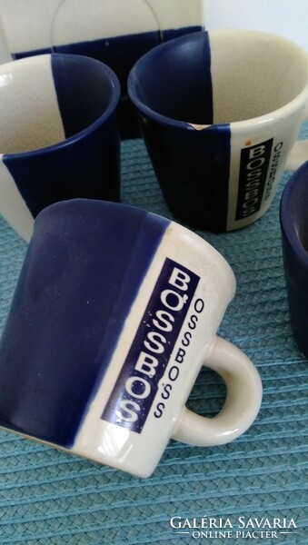 4 db Bossbos kék-fehér(drapp) kerámia kávés, mokkás csésze +1 db sérült  csészealj  Grátisz