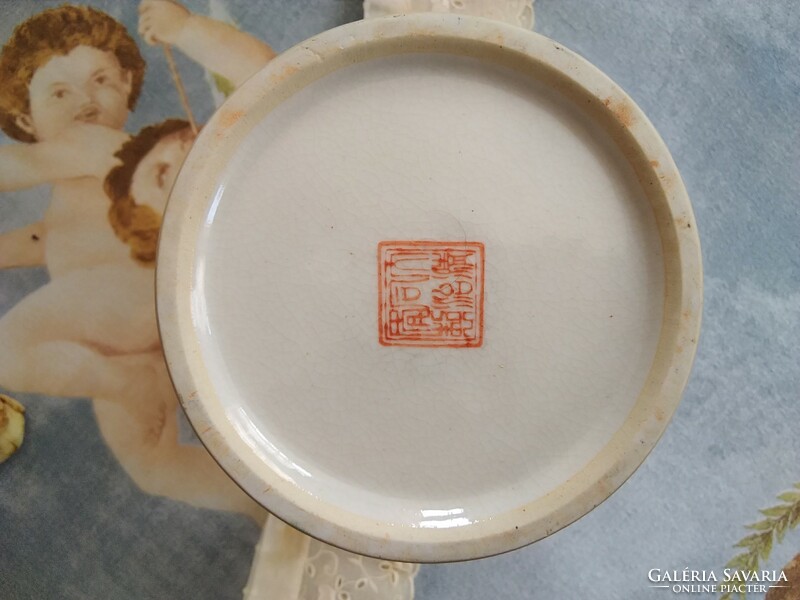 Antik XIX. századi kézzel festett kínai fajansz teafű tartó/tároló/váza