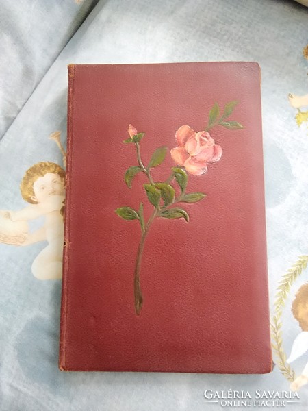 Antik nagyméretű rózsás fotóalbum/képeslap album kidomborodó rózsa motívummal 1928
