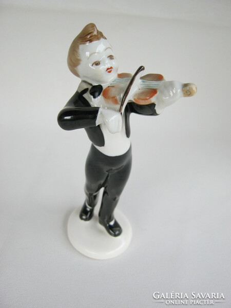 Hollóház porcelain musician little boy with violin