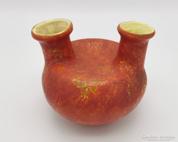 Retro vase, lake head, 13.5 cm high x 17 cm x 15 cm, Hungarian handicraft ceramics