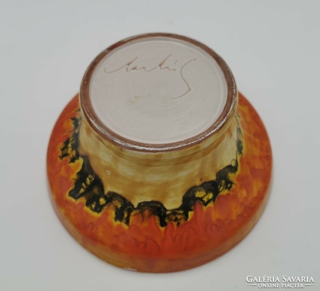 Retro iparművészeti váza, kaspó, ikebana jelzett Mihály