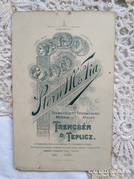 Antique Hungarian cdv / business card / hardback photo of mother with child, little girl, stern m. And his son in Trenčín