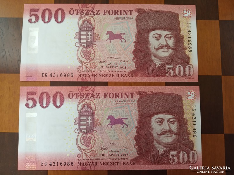 Sorszámkövető 500 forint bankjegy 3 db EG sor. 2018