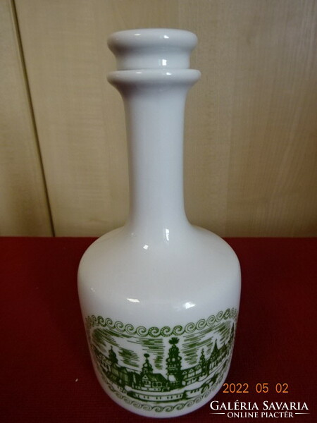 Alföldi porcelán pálinkás palack, Sopron felirattal, zöld mintával. Vanneki! Jókai.