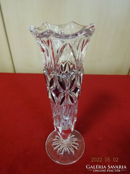 Ólomkristály váza, lila mintával, magassága 16,5 cm. Vanneki! Jókai.