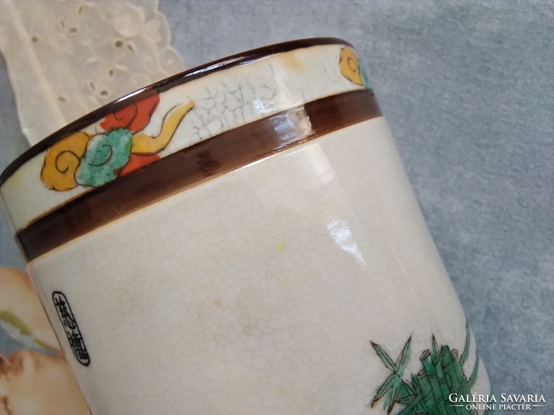 Antik XIX. századi kézzel festett kínai fajansz teafű tartó/tároló/váza