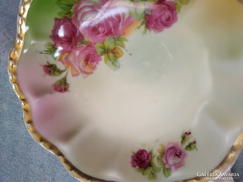 Szépséges, antik pink/rózsaszín rózsás porcelán tálka