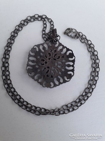 Old retro beautiful condition silver plated openwork pattern pendant chain