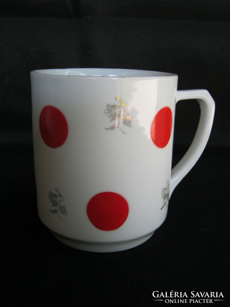 Old marked drasche porcelain red polka dot mug