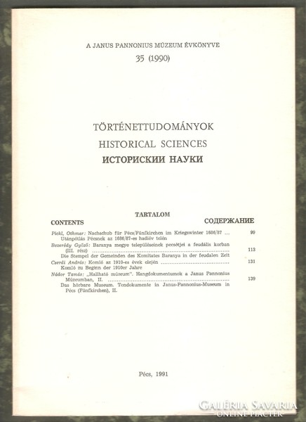 Yearbook of the Janus Pannonius Museum: Historical Sciences 1990