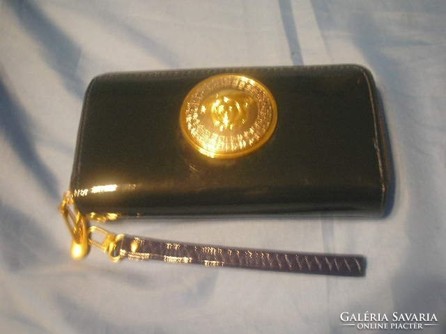 N27 new versace large replica wallet with logo, patent leather + handle 2 compartments 20x10 cm