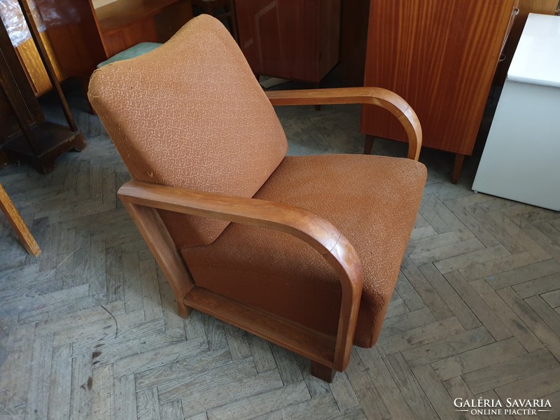 Régi art deco nagy méretű fakarfás vintage fotel