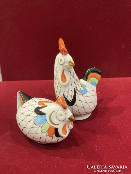 Raven house porcelain garden with rooster and hen