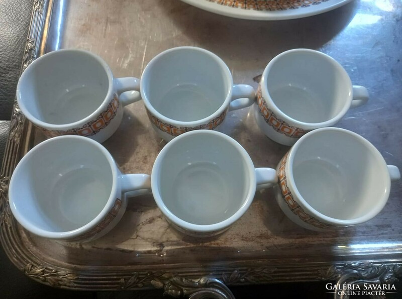 Kádári szocialista design:Alföldi porcelán kávés- és uzsonna készlet, 6 személyre, sok kiegészitővel