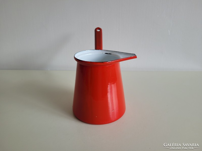 Old vintage enameled red handle spout 1 liter enameled pot pot kettle