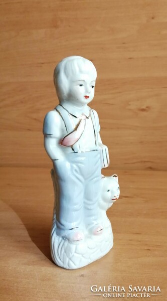 Porcelán kislány cicával figura 15 cm (po-4)