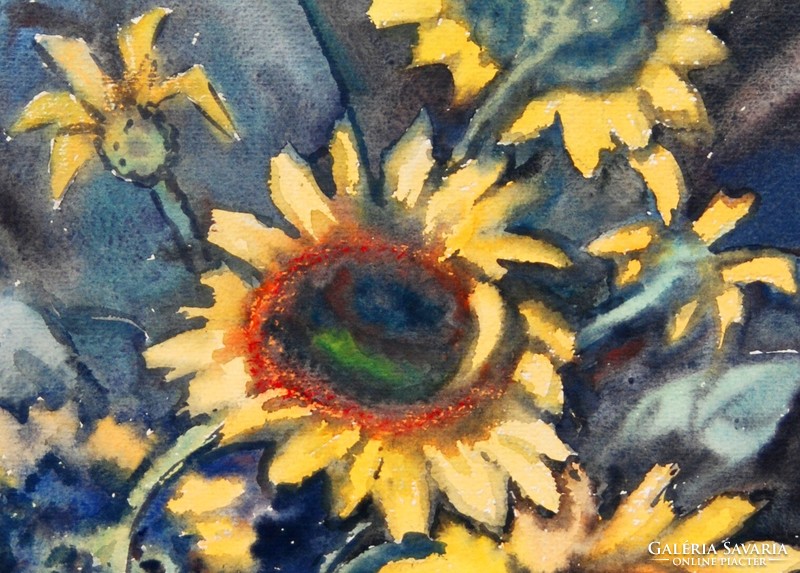 Eberhard Werner (1924-2002): Sunflowers, 1965 - Large Watercolor