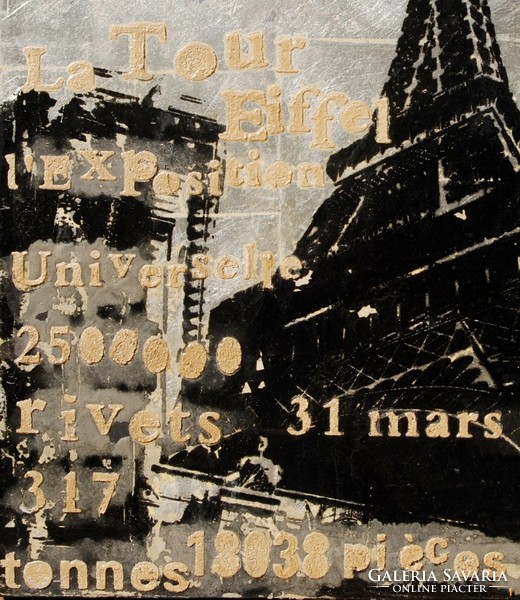 Eiffel Tower - French inscription, spectacular unique graphics on canvas background