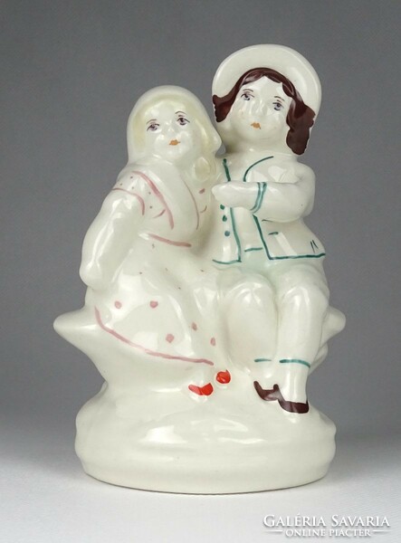 1I752 old hand painted porcelain children's couple statue 14.5 Cm
