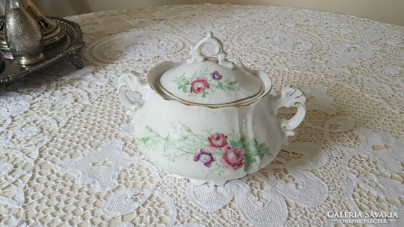 Beautiful old large rosy porcelain sugar bowl
