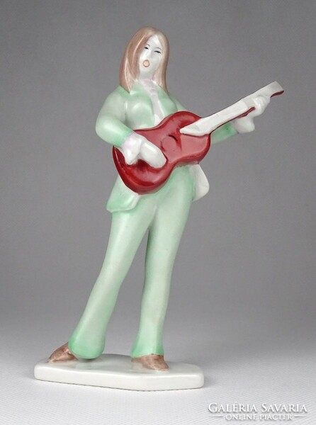 1I743 marked rare aquincum porcelain guitarist girl figure 16 cm