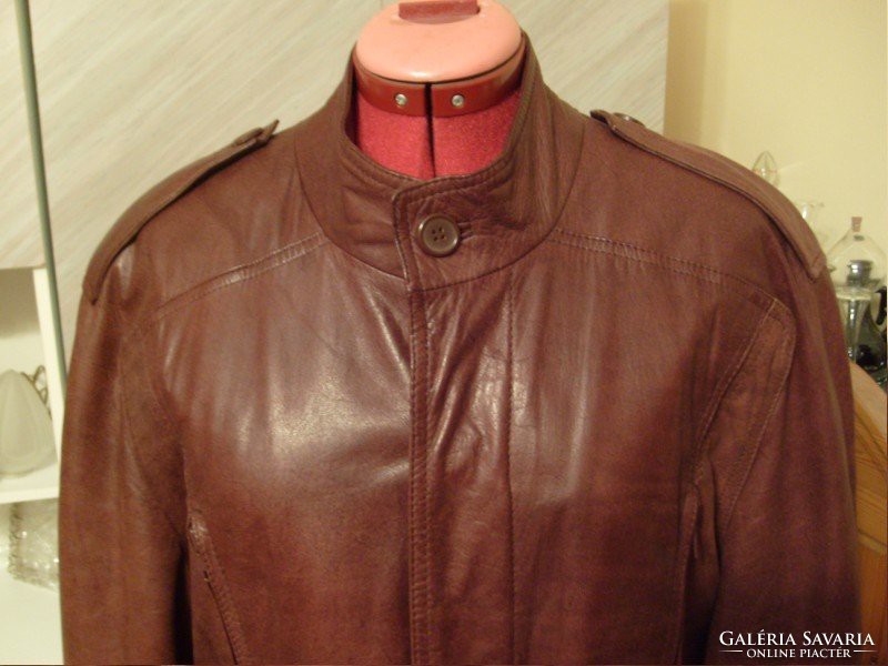 M1-12-ig  Vintage extra luxus klasszikus bőrkabát 38-40-es Bordó barna hosszú