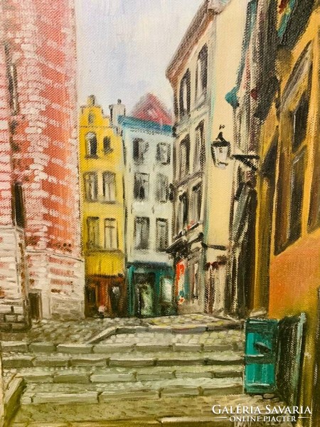 Nagyon szépen megfestett olaj-vászon, párizsi utcai látkép.