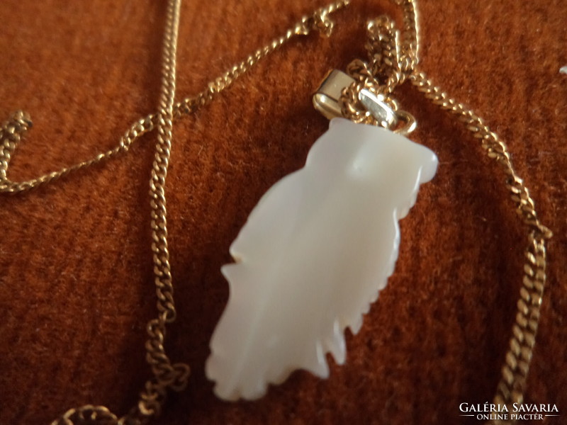 Pearl-based hand-carved owl pendant on a chain_demandy piece!