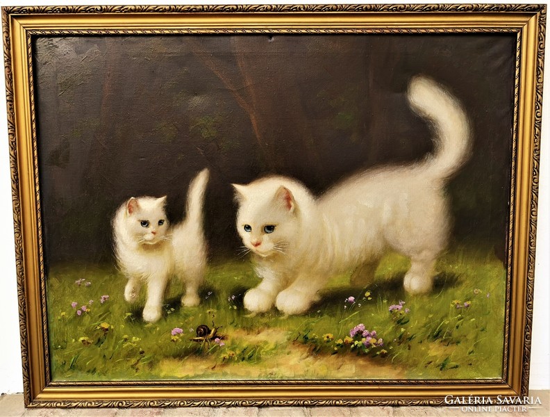 Painting of kittens Benő Boleradszky (kneading, 1885 - 1957) with 88x68cm original guarantee!