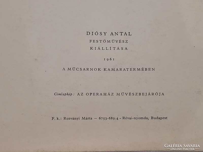 Exhibition of the painter Antal Diósy, catalog, 1961.