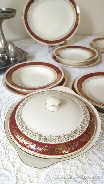 Elegant English porcelain royal ivory garnet and gilded tableware
