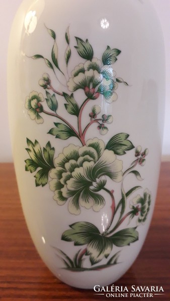 Régi Hollóházi porcelán zöld virágos retro váza