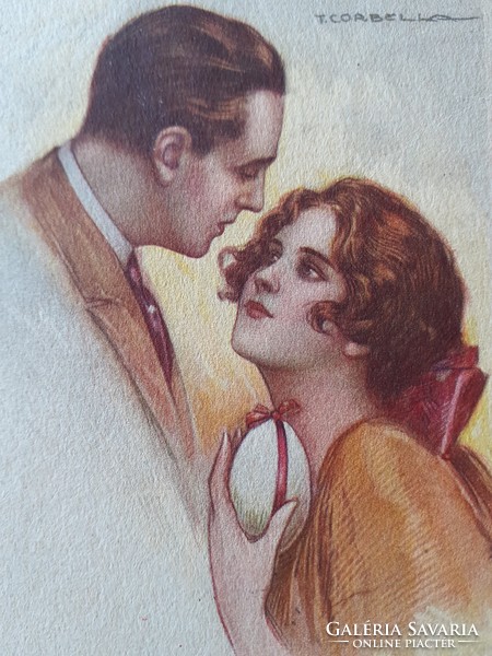 Régi képeslap 1924 Tito Corbella művészrajz szerelmespár art deco levelezőlap