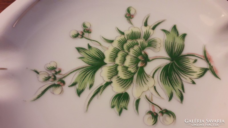 Régi Hollóházi porcelán hamutál zöld virágmintás hamutartó hamuzó