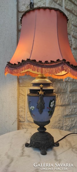 Antique lamp, kerosene lamp electrified, 1800s, hand-painted glass body
