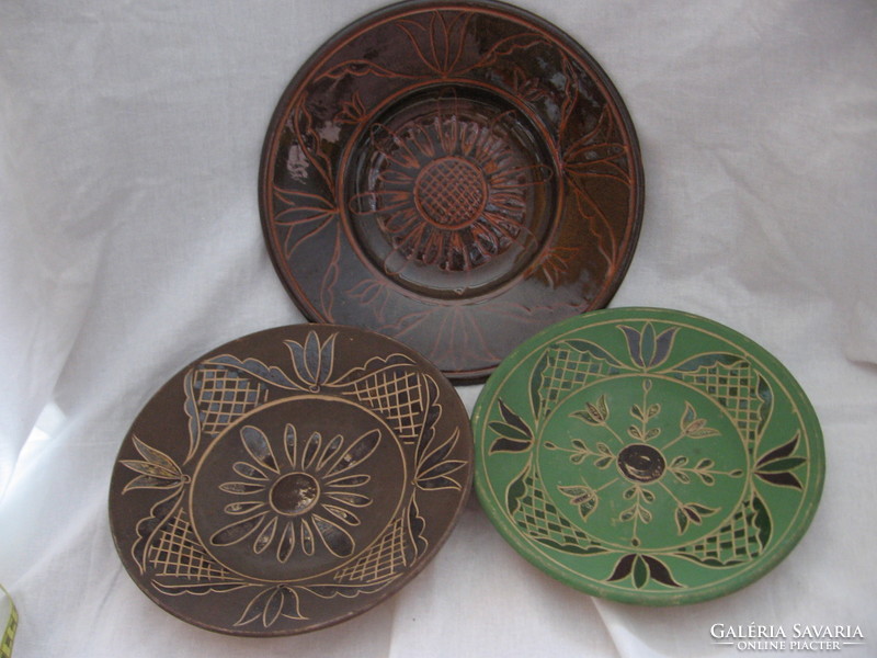 3 pieces of folk wall plate with Pécel sign