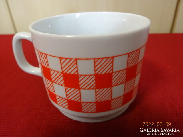 Zsolnay porcelain cup, red checkerboard pattern, height 7 cm. He has! Jókai.
