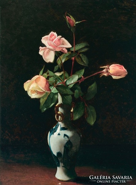 George Lambdin - Rózsa porcelán vázában - vászon reprint
