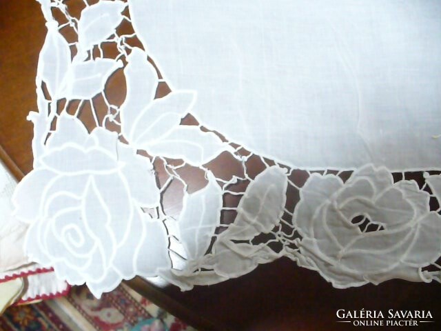 Beautiful embroidered antique batiste tablecloth
