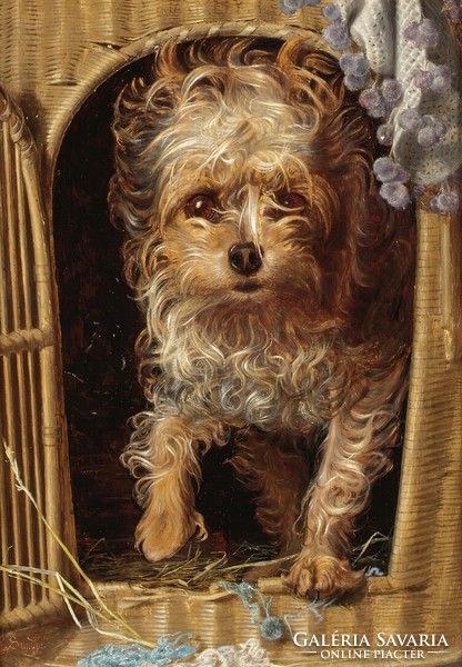 Frederick sandys - cute dog house - canvas reprint