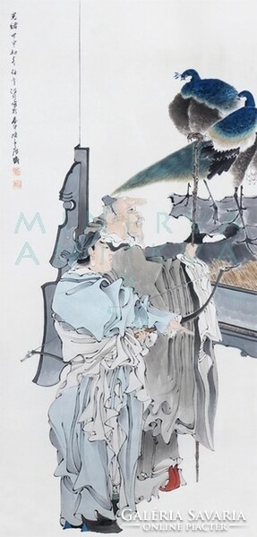 Ren yi (bonian) archers, chinese painting mural reprint print, peacock couple, chinese hunter warrior man