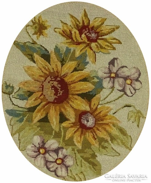 1I816 antique framed floral needle tapestry 40 x 35 cm
