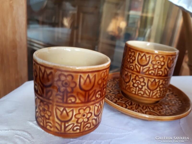 Kispest granite honey brown coffee cup with saucer (mocha) - designer: lászló zahajszky