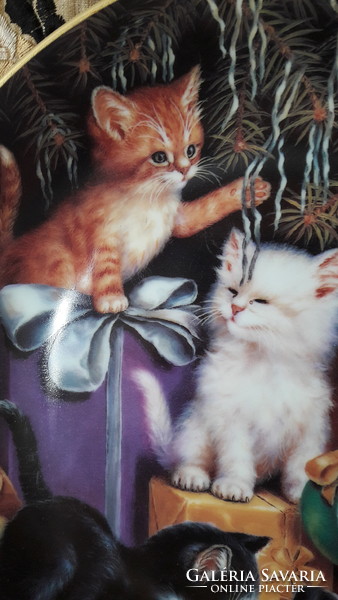 Karácsonyi macskás porcelán dísztányér, cicás falitányér (L2283)