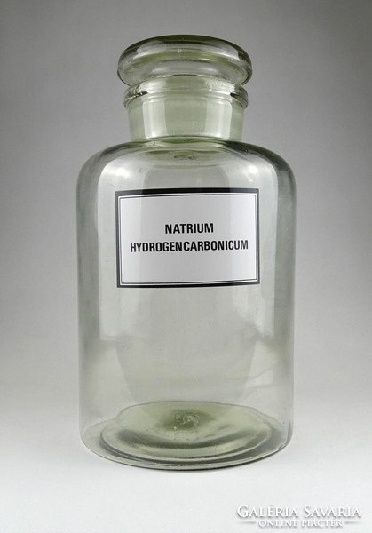 1I812 Régi nagyméretű gyógyszertári patika üveg 31.5 cm NATRIUM HYDROGENCARBONICUM felirattal