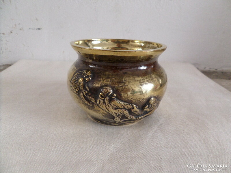 Antique copper pot with plastic monkey / monkey decoration